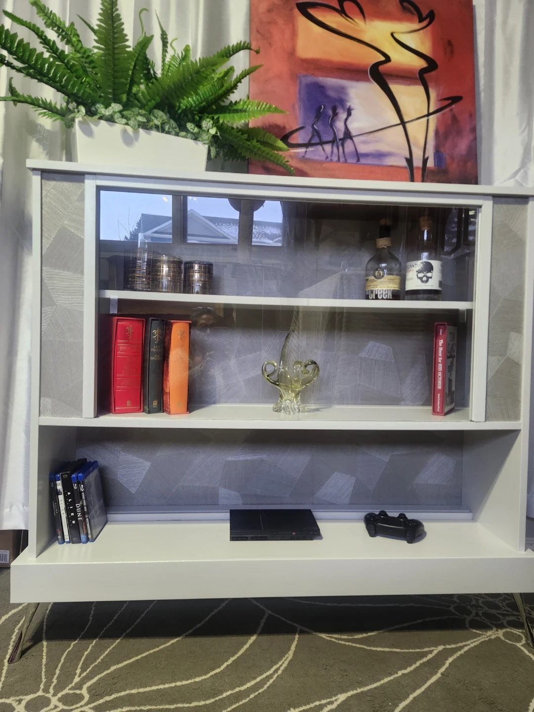 Light Grey Display Cabinet with Sliding Glass Doors - photo 5