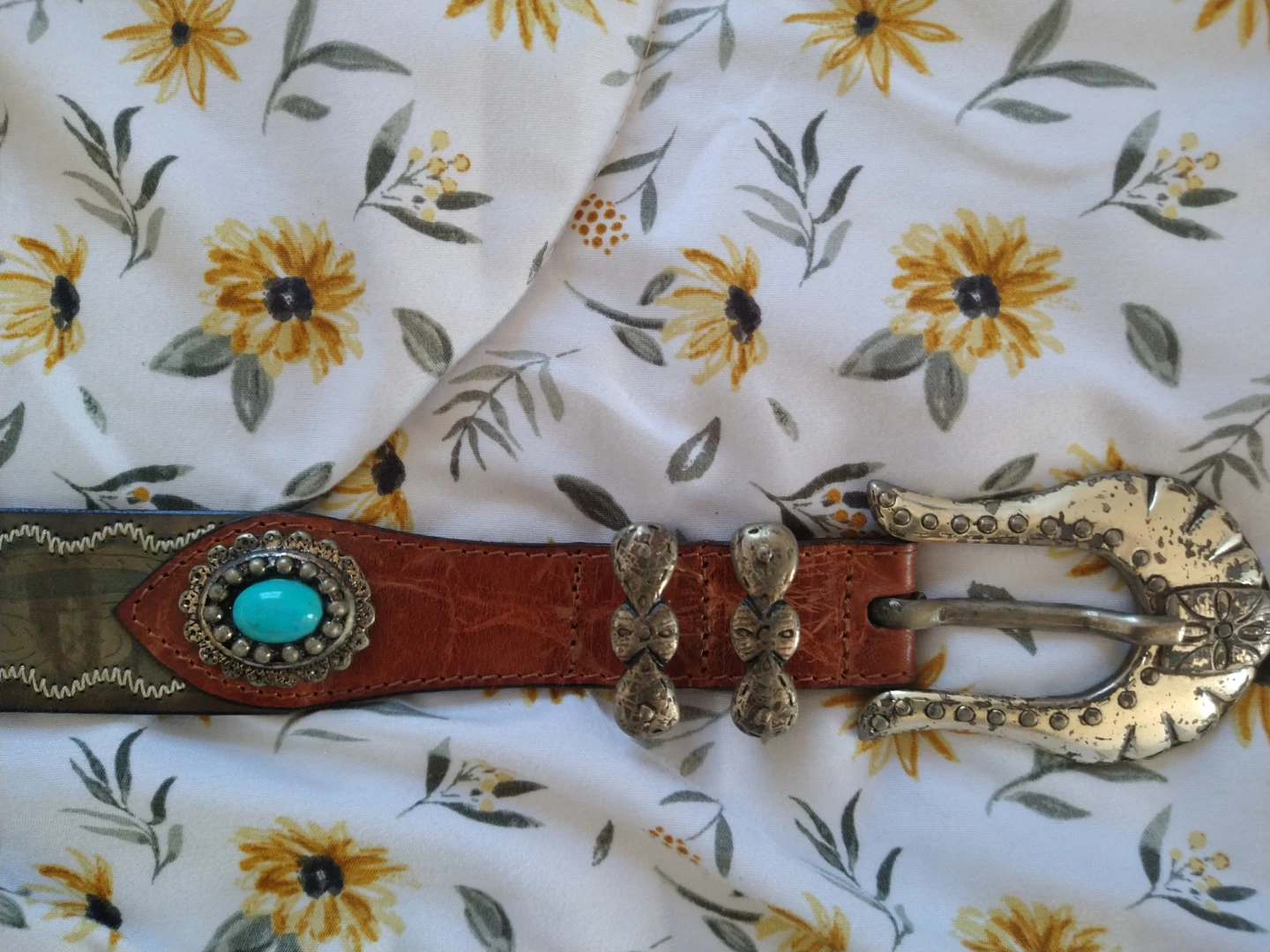 Brown Leather Belt with Turquoise