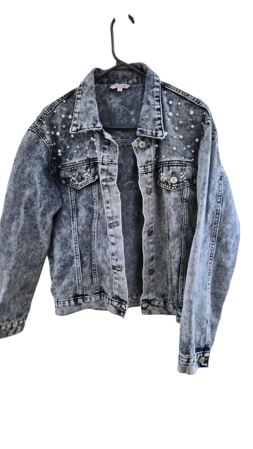 Denim Jacket with Pearl Embellishments