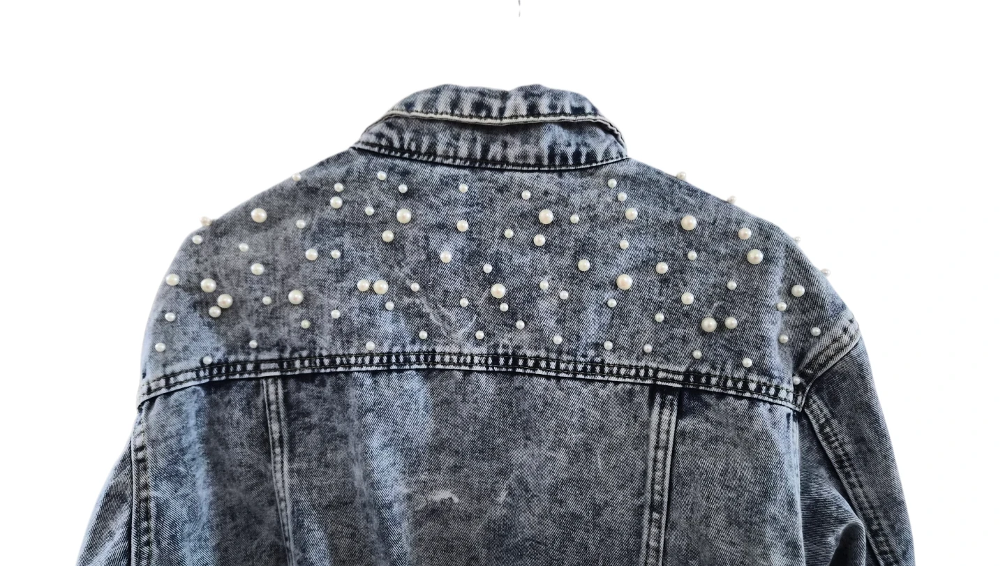 Denim Jacket with Pearl Embellishments - photo 2