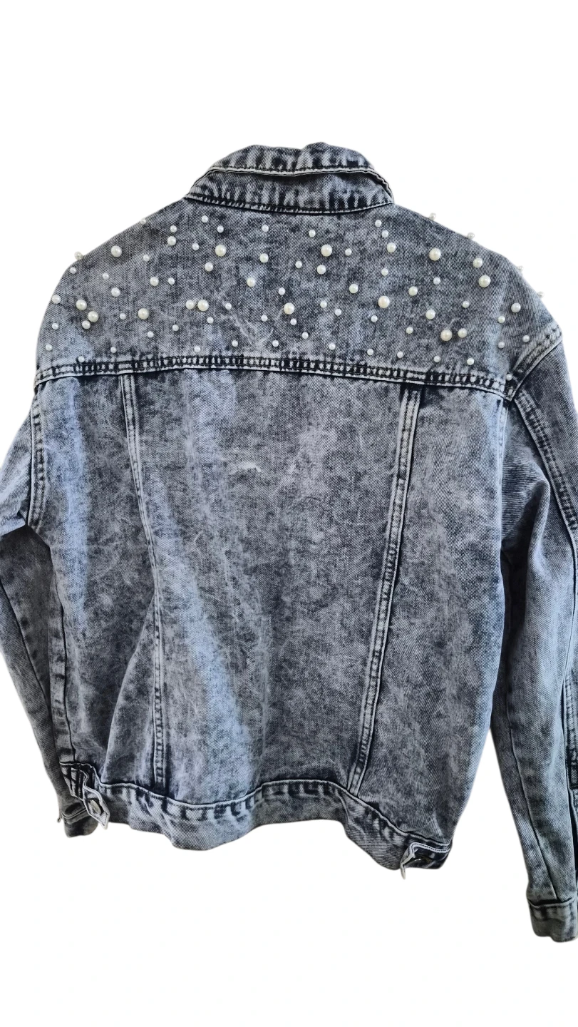 Denim Jacket with Pearl Embellishments - photo 3
