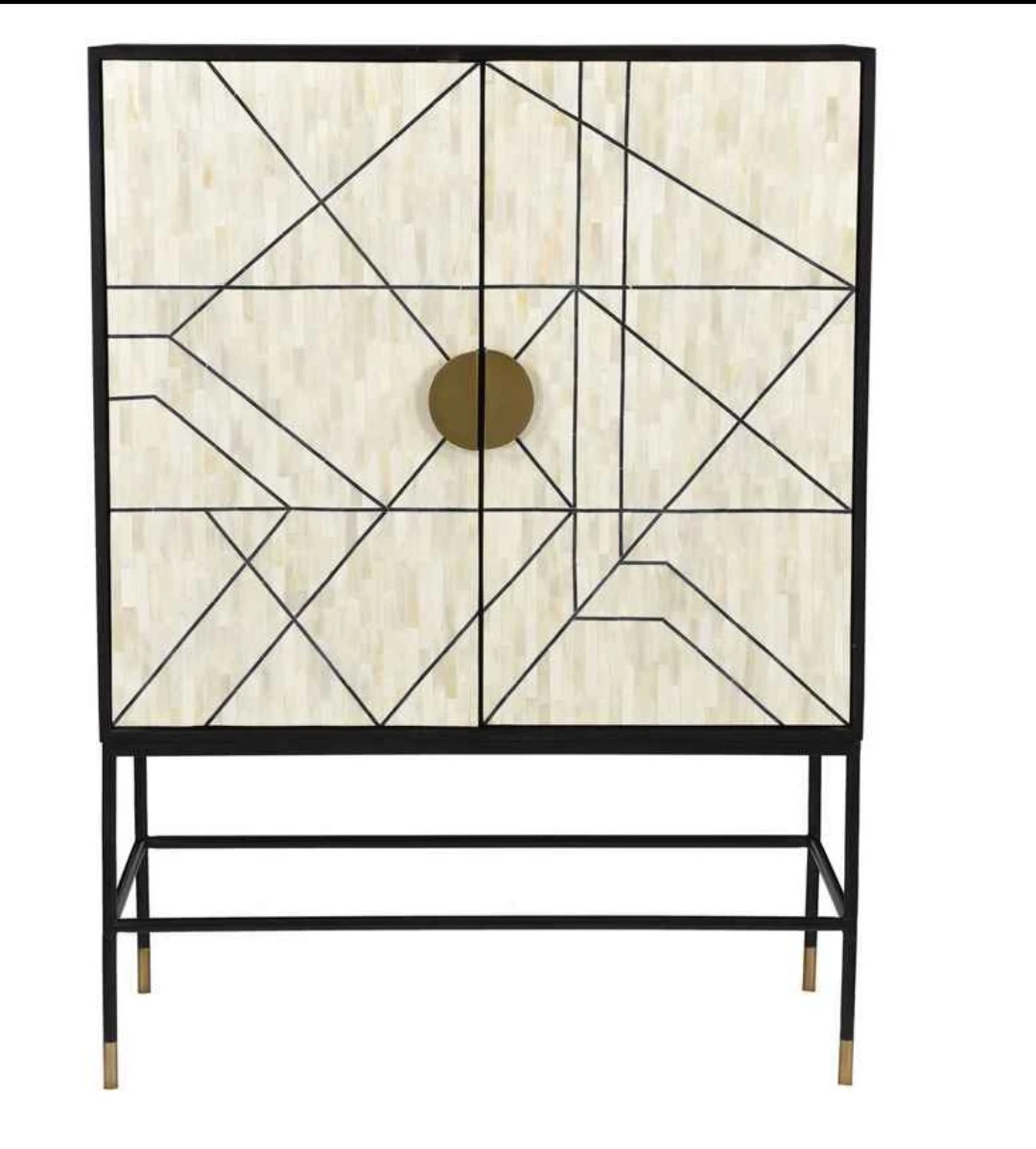 Geometric Bone Inlay Bar Cabinet