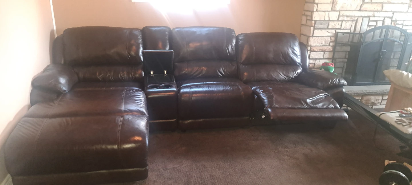 Brown Leather Sectional Sofa with Recliners and Cup Holders - photo 2