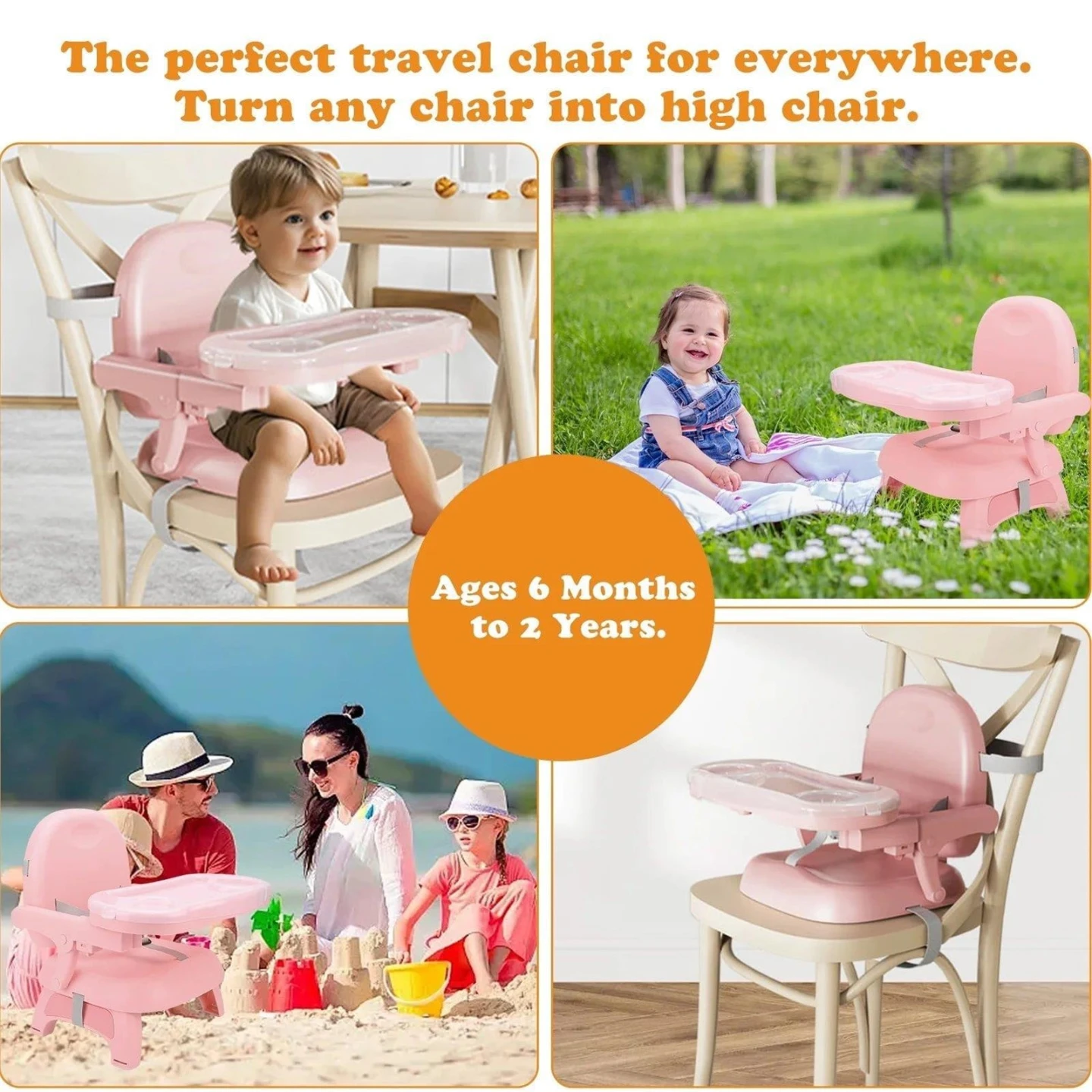 New-->Pink Portable Baby High Chair Booster Seat with Tray