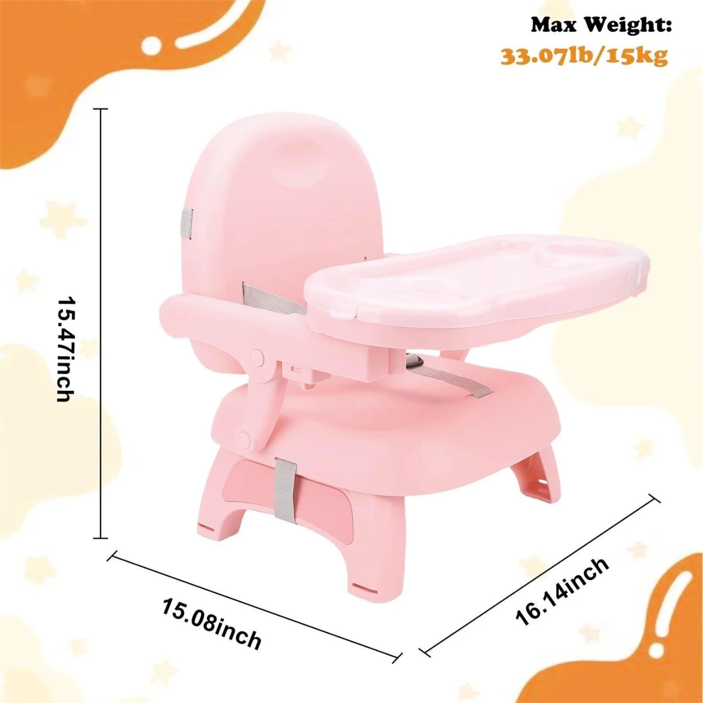 New-->Pink Portable Baby High Chair Booster Seat with Tray - photo 4