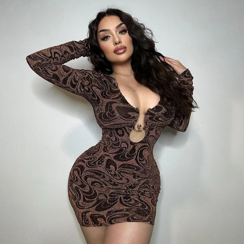 Long Sleeve Swirl Print Mini Dress