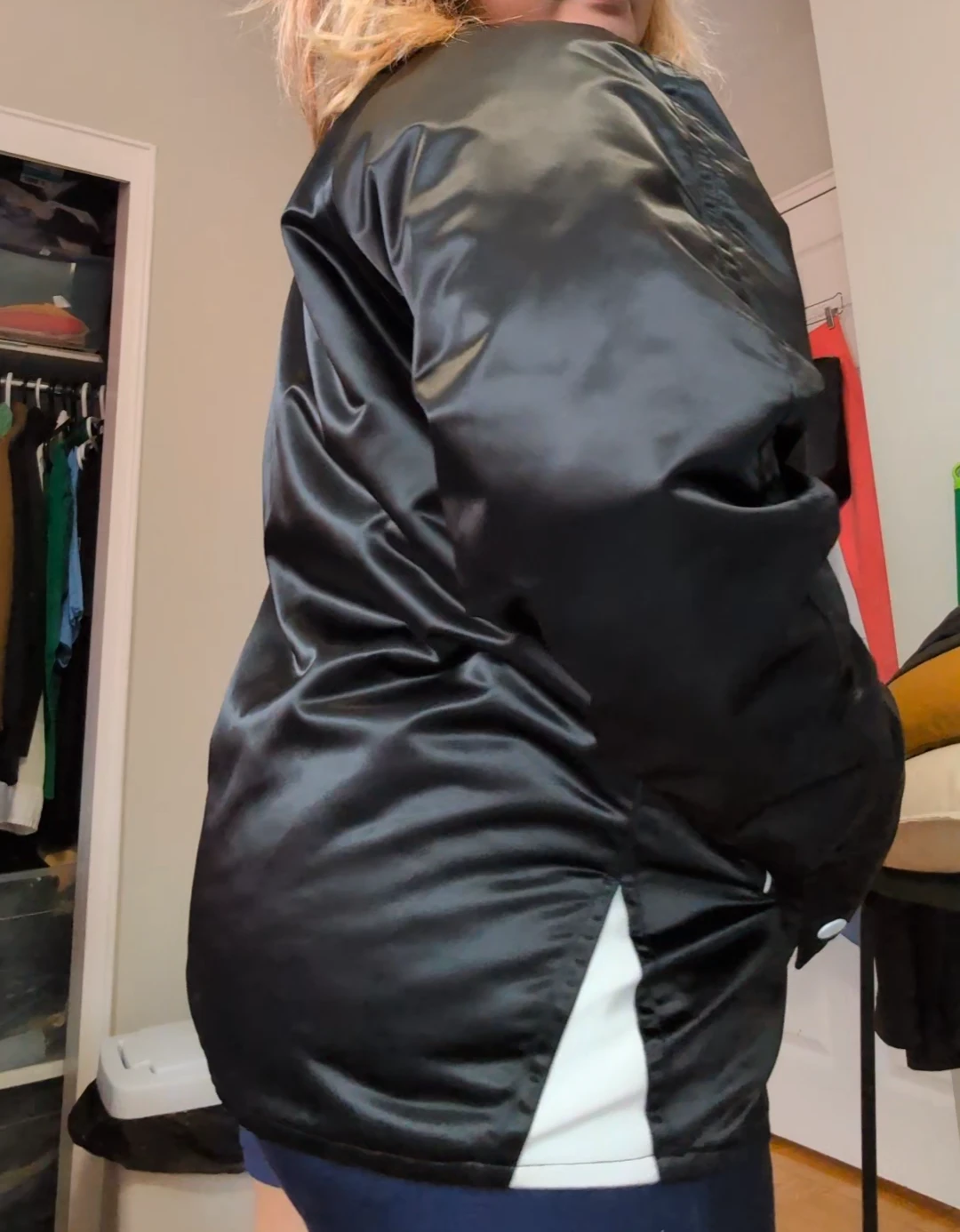 NUNCHUCKABEE Black Satin Bomber Jacket Size S - photo 4