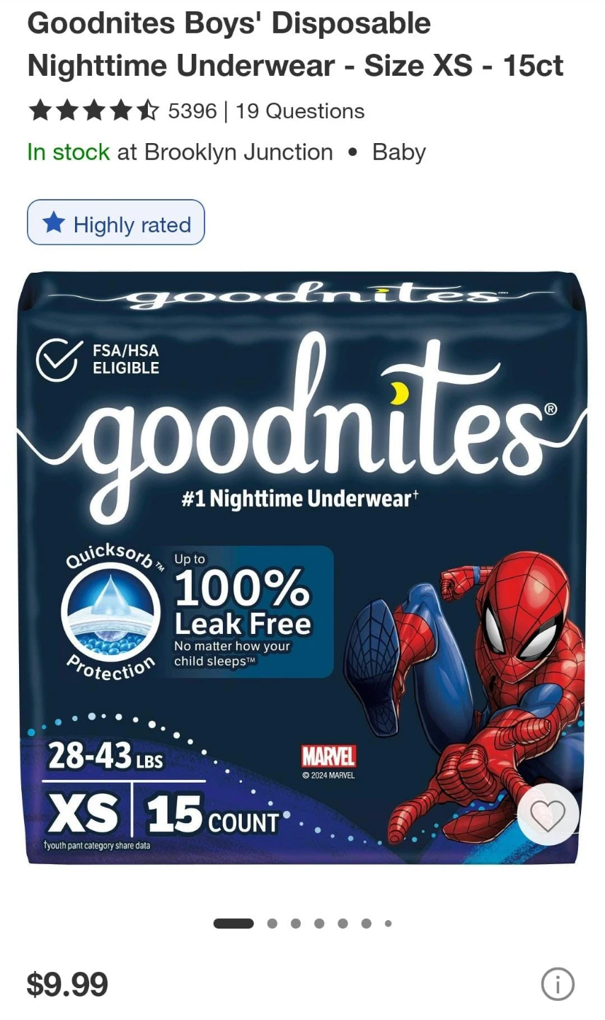 Goodnites Boys' Disposable Nighttime Underwear Size XS - 33