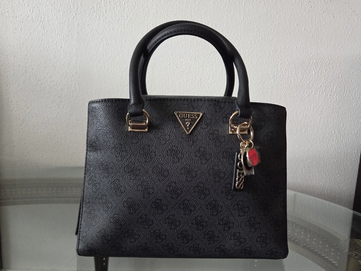 Guess Black Textured Satchel Handbag