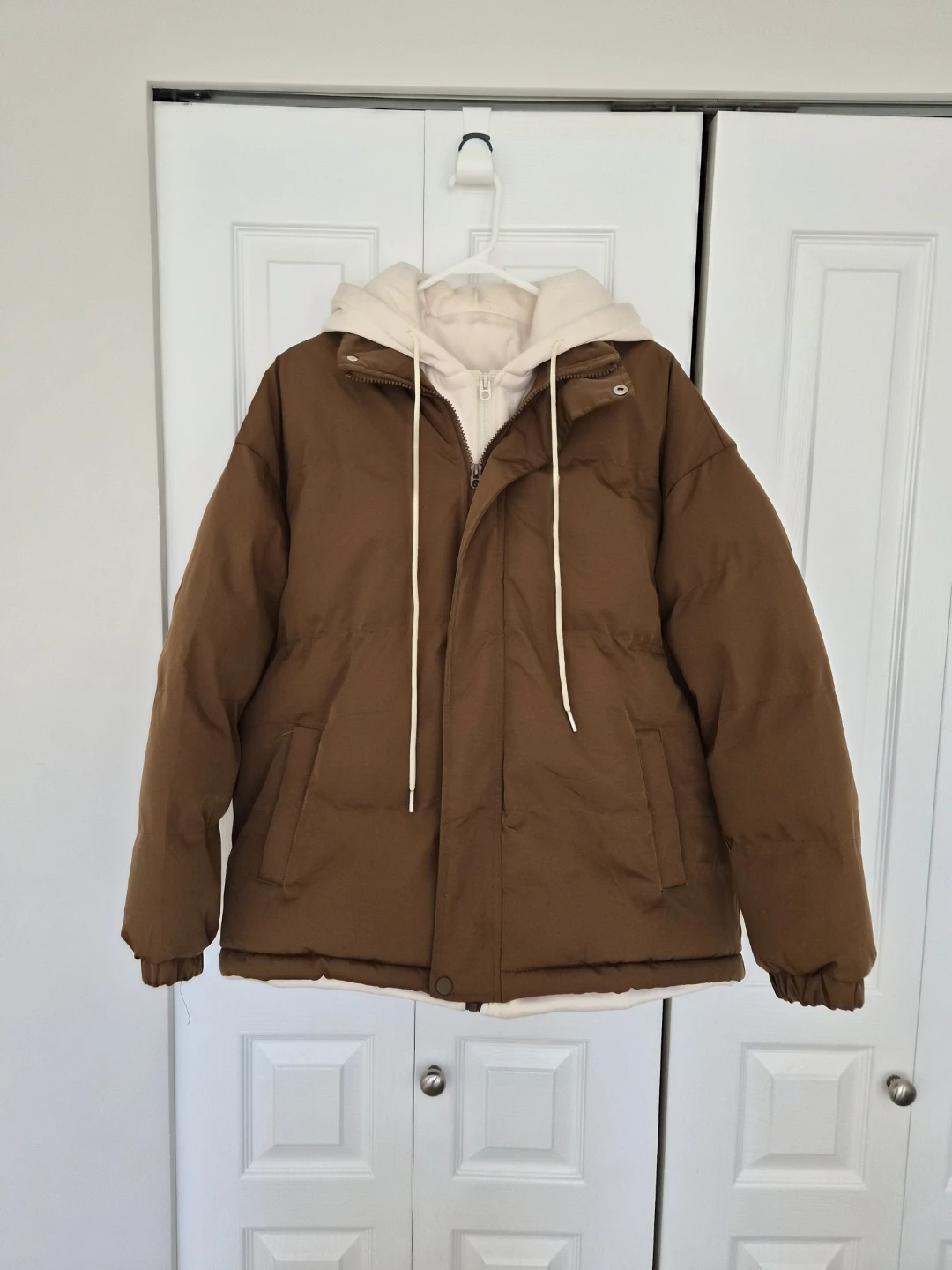 Brown Puffer Jacket with Cream Hood - photo 2
