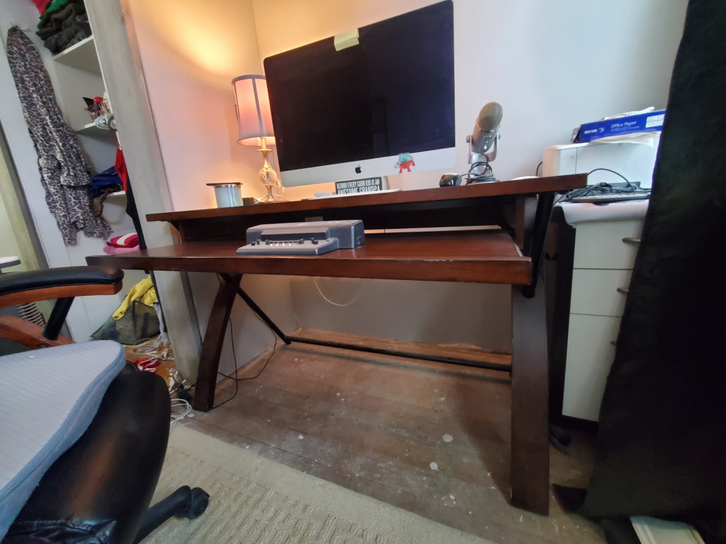 Wooden Desk with Glass Top & Keyboard Tray - photo 2