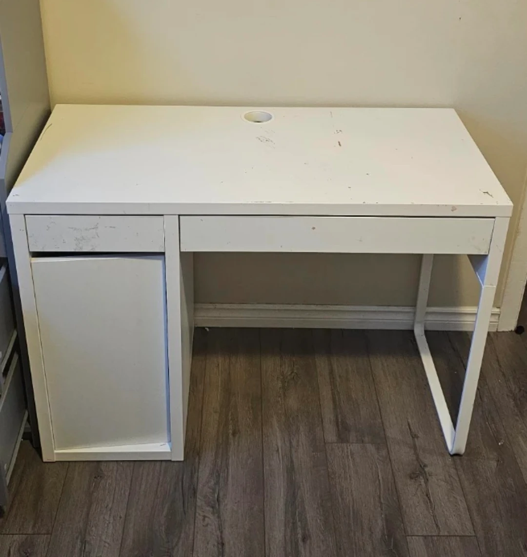White Desk with Drawer and Cabinet