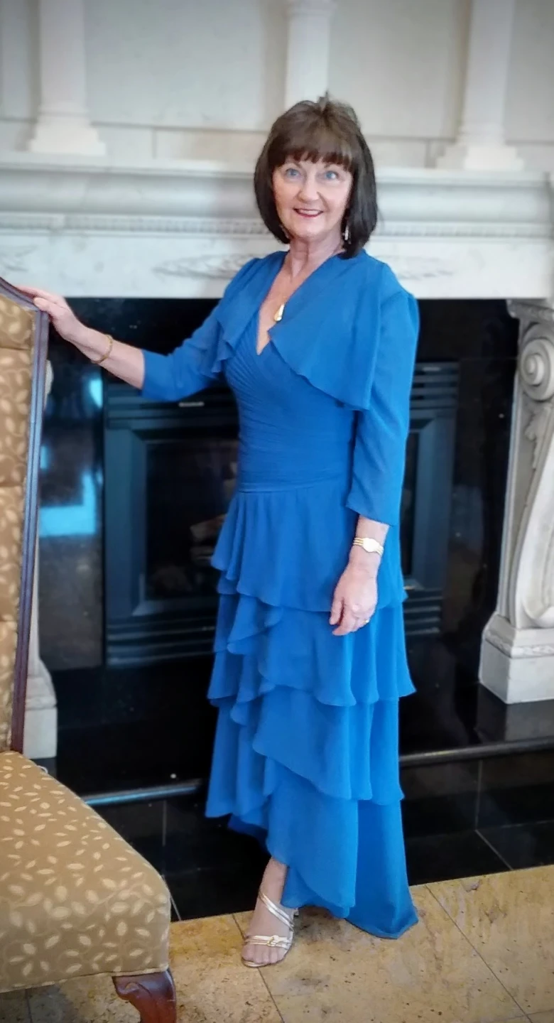 Blue Ruffled Chiffon Dress with Bolero mother of the bride.