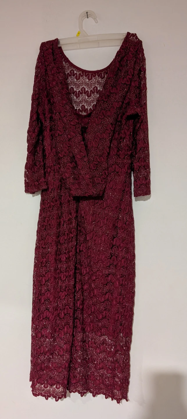 Burgundy Lace Dress with Glitter Detail