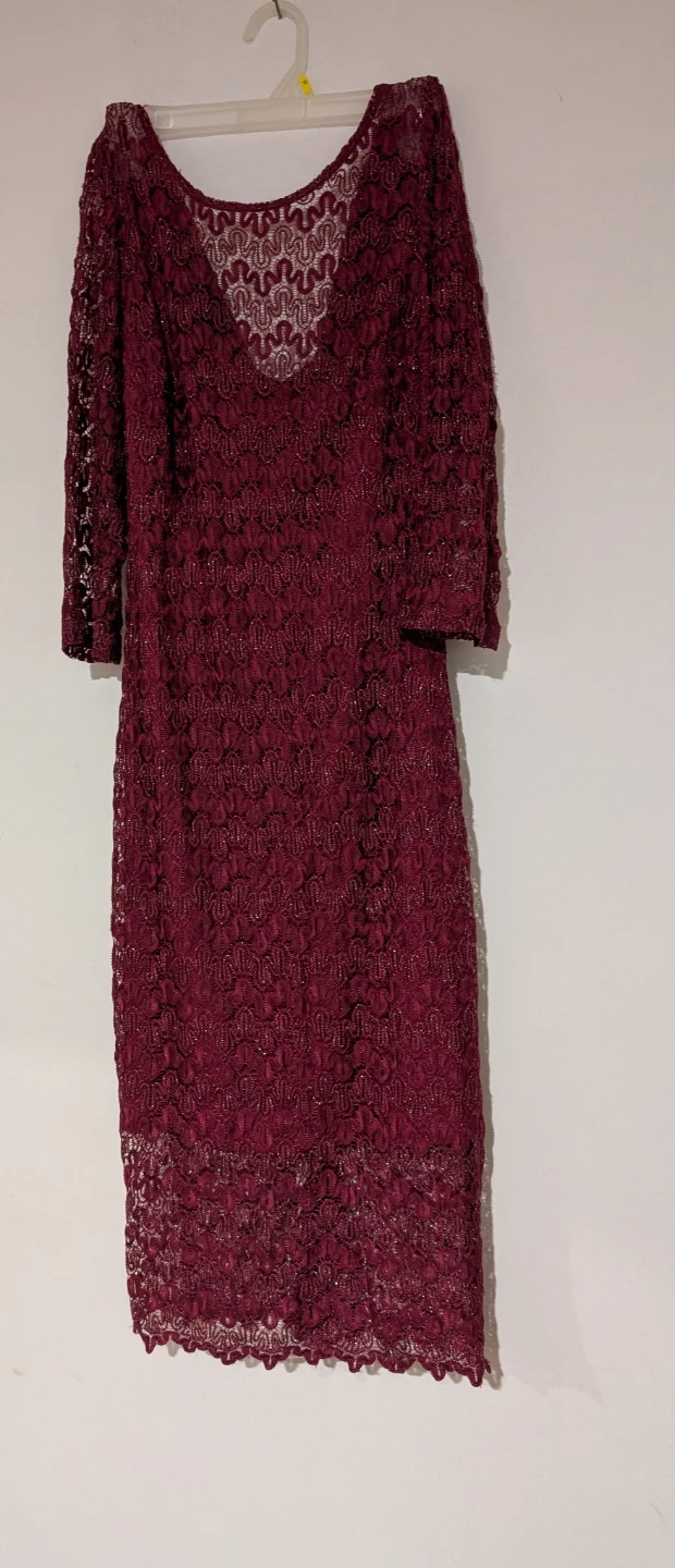 Burgundy Lace Dress with Glitter Detail - photo 2