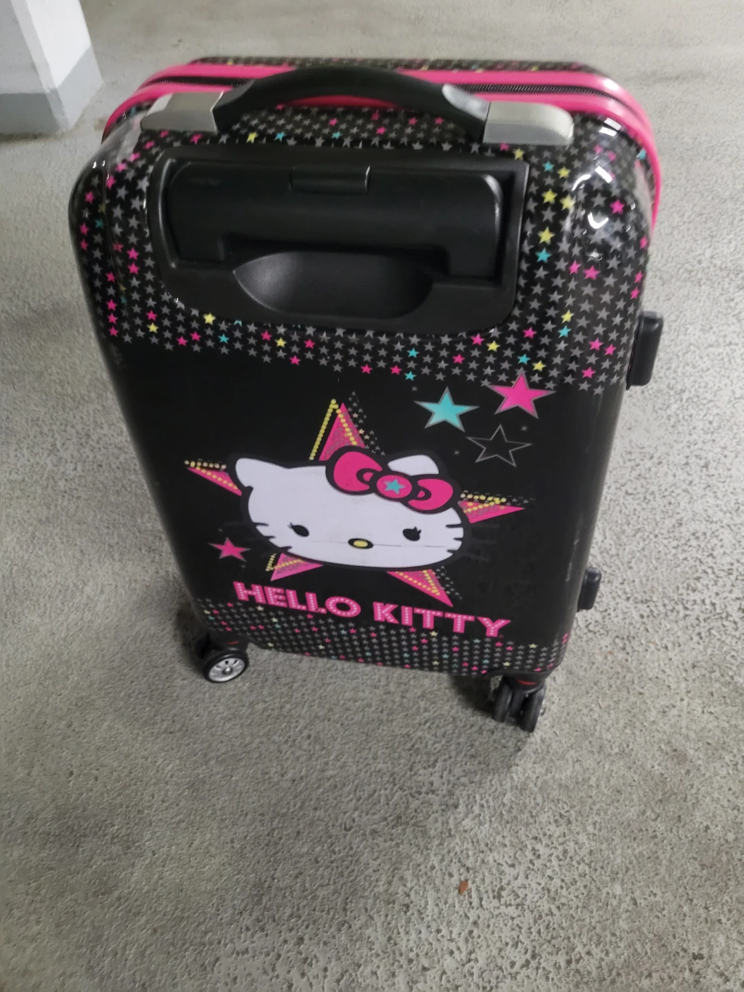 Hello Kitty Kids Rolling Suitcase - Black with Pink Stars