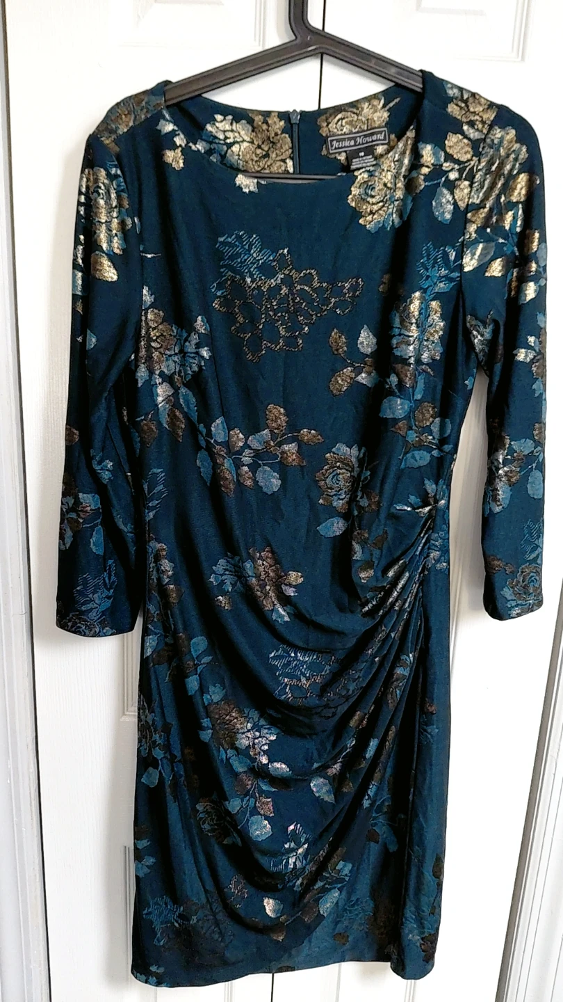 Jessica Howard Women's Teal Floral Print Ruched Midi Dress - photo 3