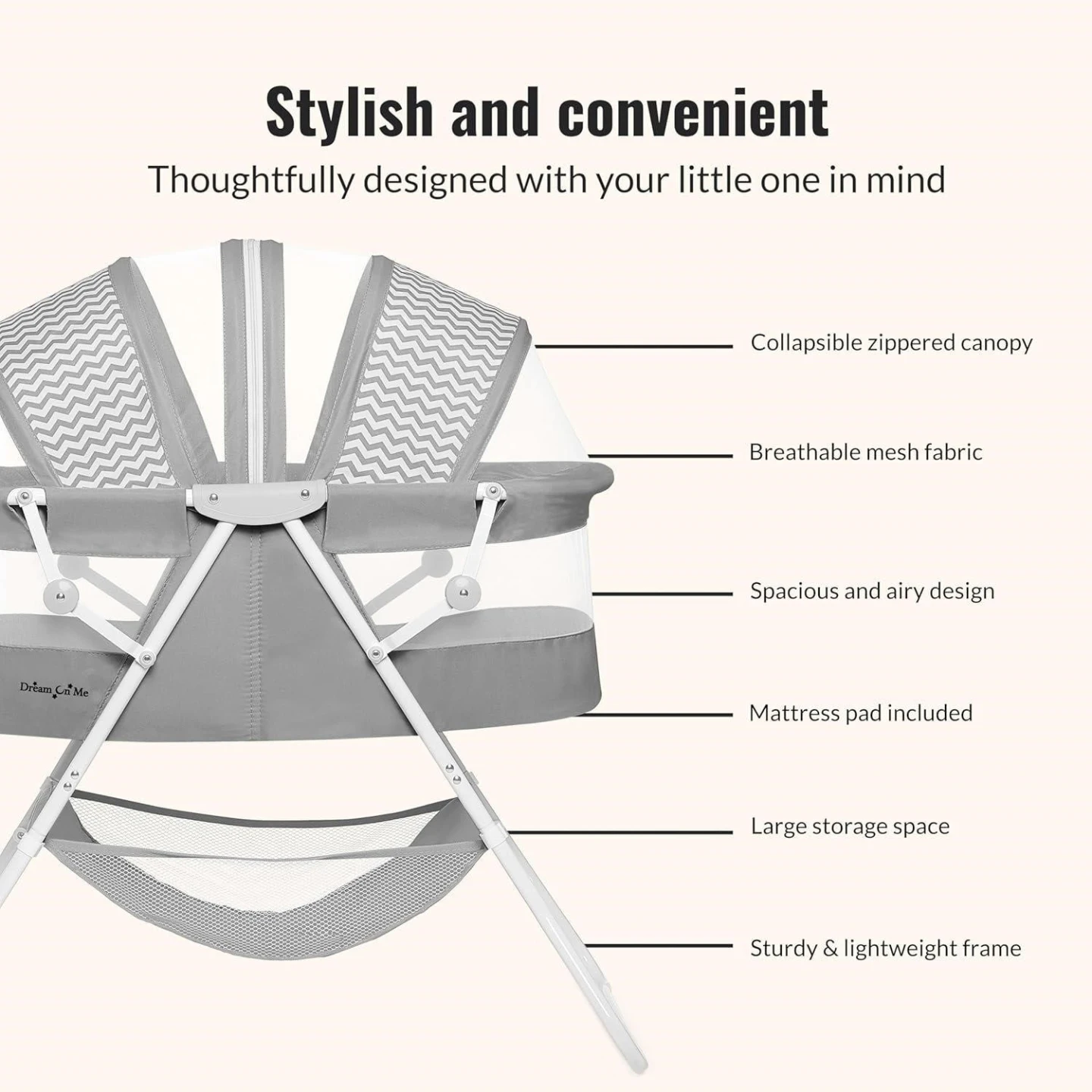 Dream On Me Cylinder Bassinet - Grey - photo 3