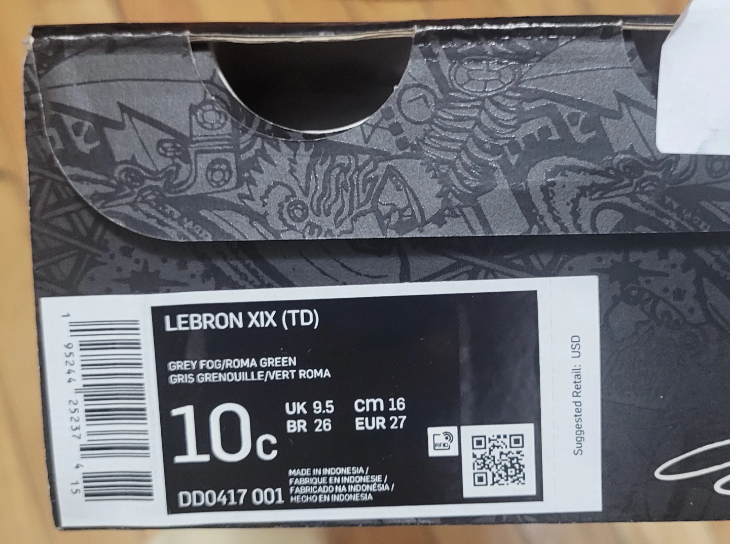 Nike LeBron XIX TD "Grey Fog/Roma Green" Toddler Shoes 10c - photo 5
