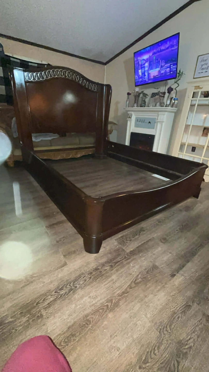 Dark Wood Queen Sleigh Bed Frame