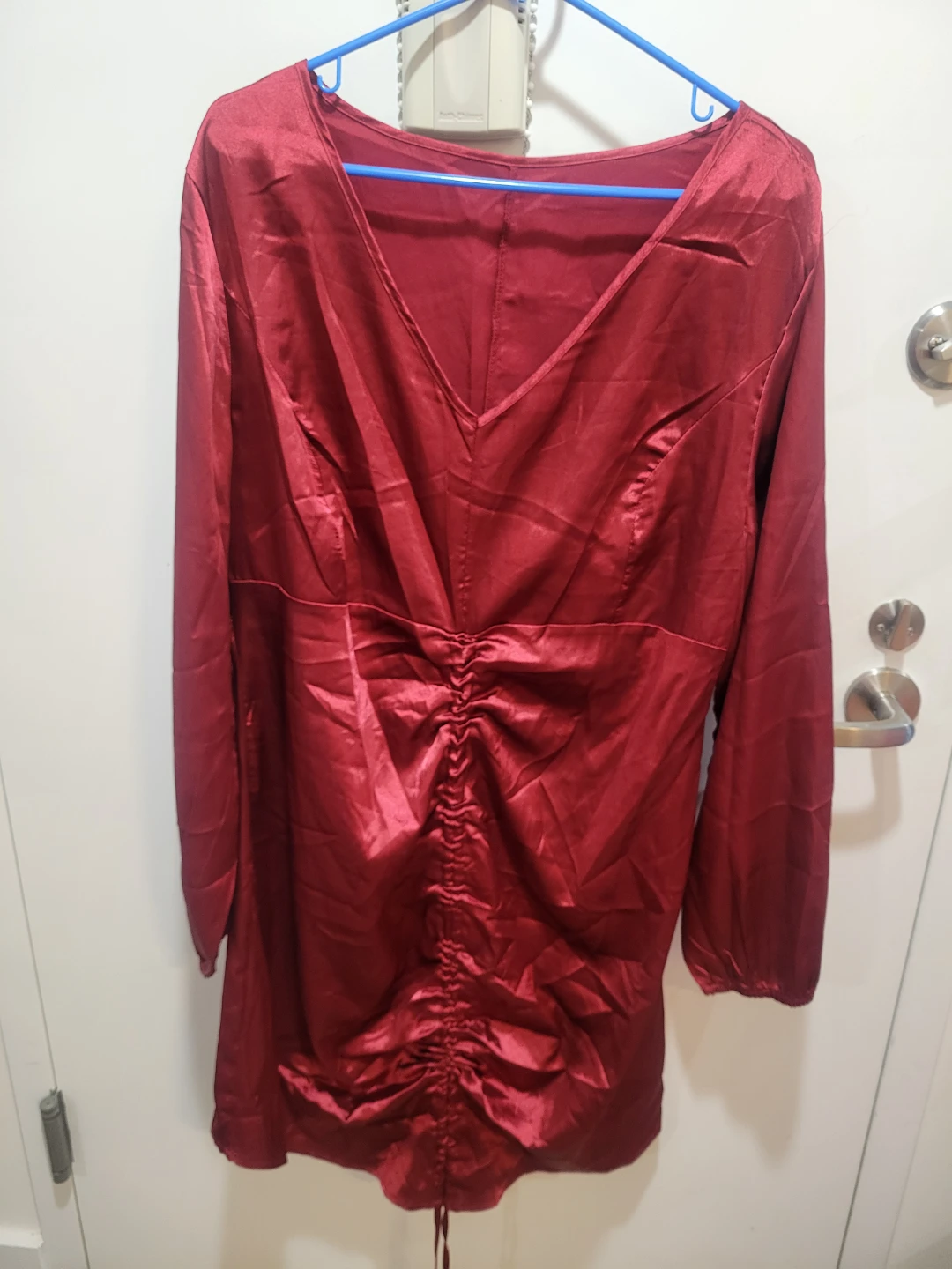 SHEIN Curve 3XL Red Ruched V-Neck Satin Dress