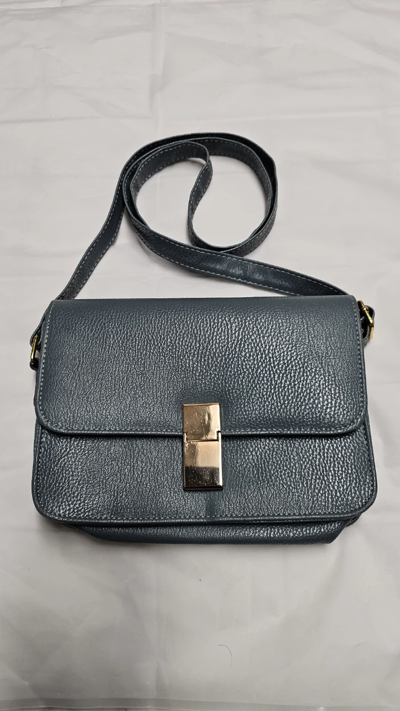 Bluish Grey Faux Leather Crossbody Bag