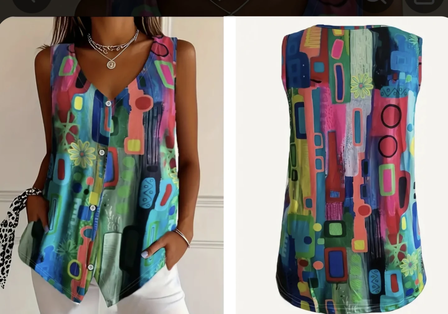 Women's Sleeveless Button-Up V-Neck Blouse