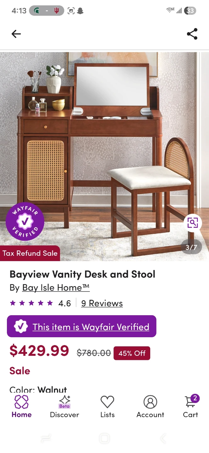 Bay Isle Home Bayview Vanity Desk and Stool - Walnut - photo 2