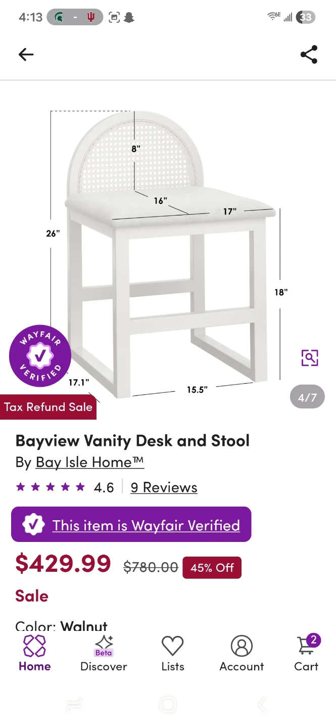 Bay Isle Home Bayview Vanity Desk and Stool - Walnut - photo 3