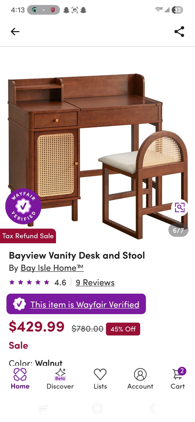 Bay Isle Home Bayview Vanity Desk and Stool - Walnut - photo 4