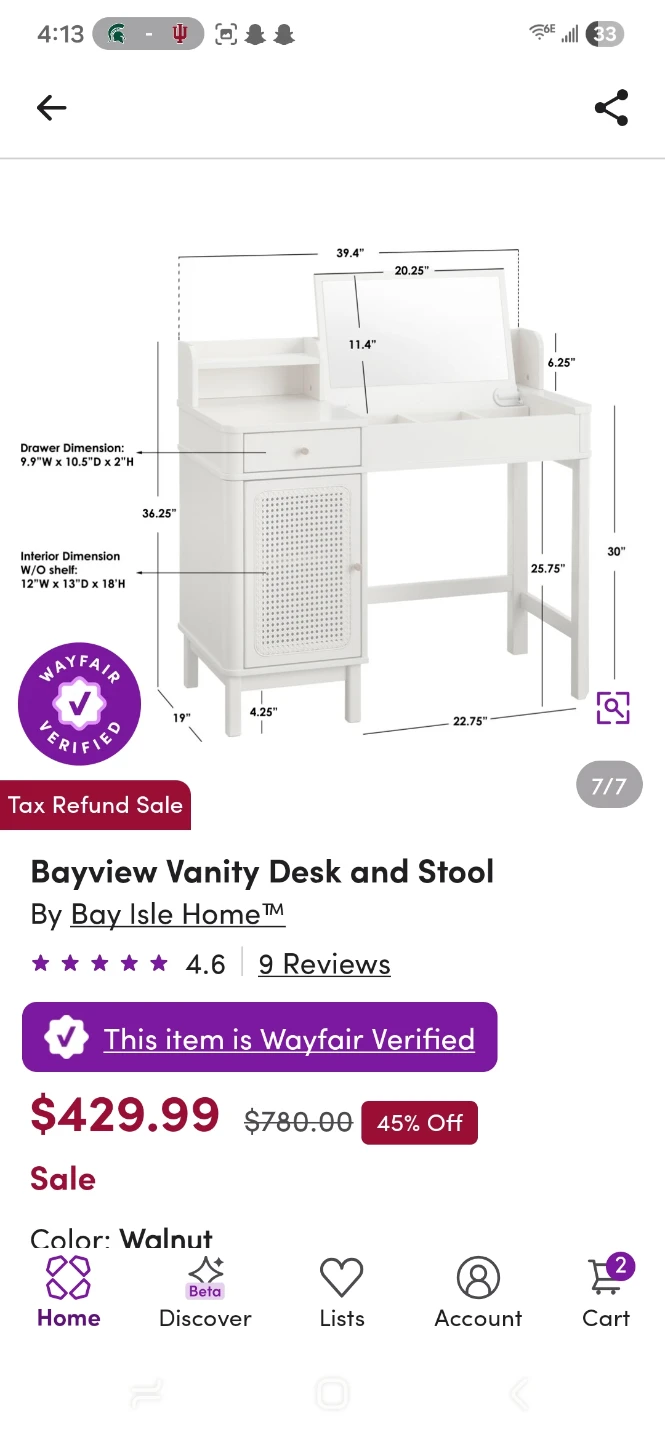 Bay Isle Home Bayview Vanity Desk and Stool - Walnut - photo 5