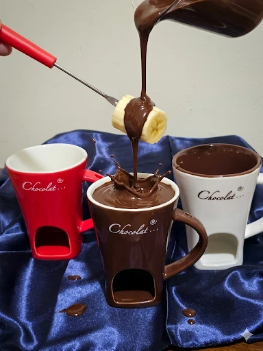 ​Luxury Chocolate Fondue Set - 3 Ceramic Mugs & Forks - photo 5