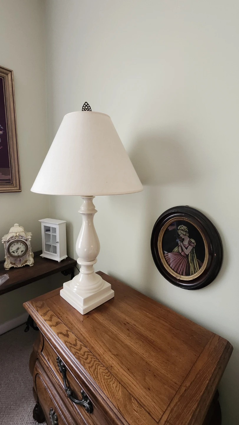 Cream Ceramic Table Lamp with White Shade