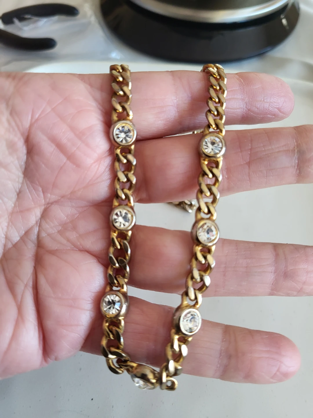Gold-tone chain necklace with faux gems - photo 4