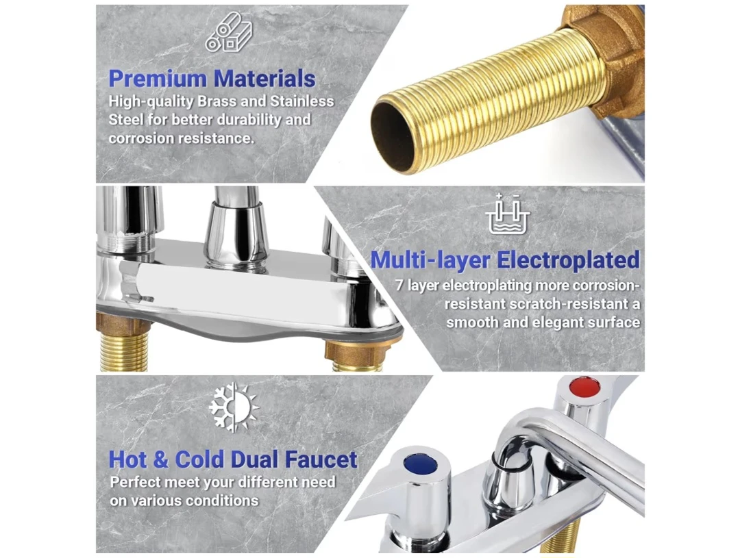 Commercial Bar Sink Faucet，4 inch 2Hole Deck Mount, Brass - photo 4