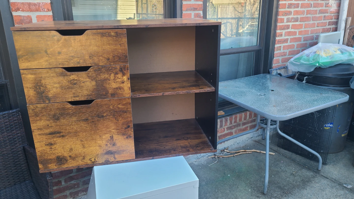 Wood Finish Storage Cabinet with 3 Drawers and Open Shelves - photo 2
