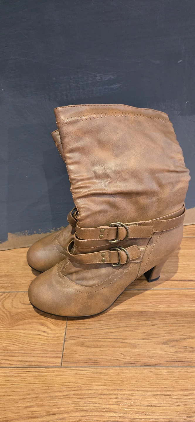 Women's Brown Slouch Boots with Buckle Detail