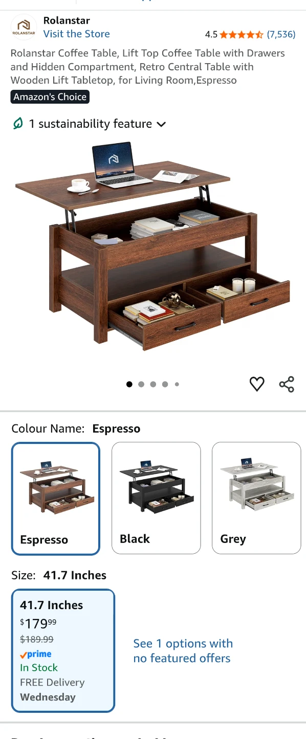 2 Drawer Coffee Table with Lifting Table and Additional Storage - photo 5