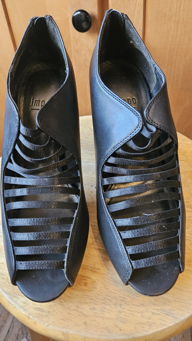 Impo Black Peep-Toe Strappy Heels
