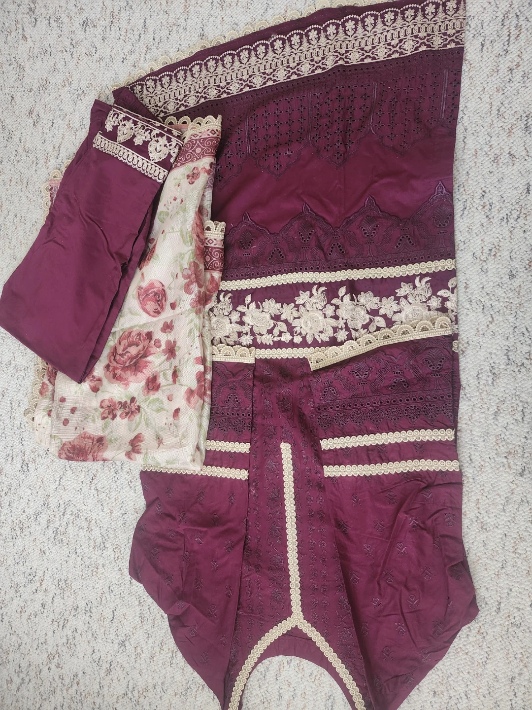 Women's Embroidered Kurti with Pants and Scarf