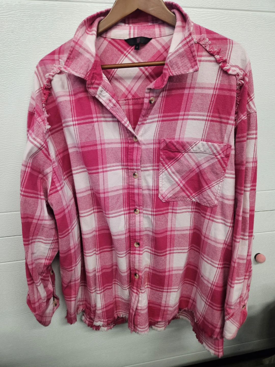 No Boundaries Pink Plaid Flannel Shirt 2X