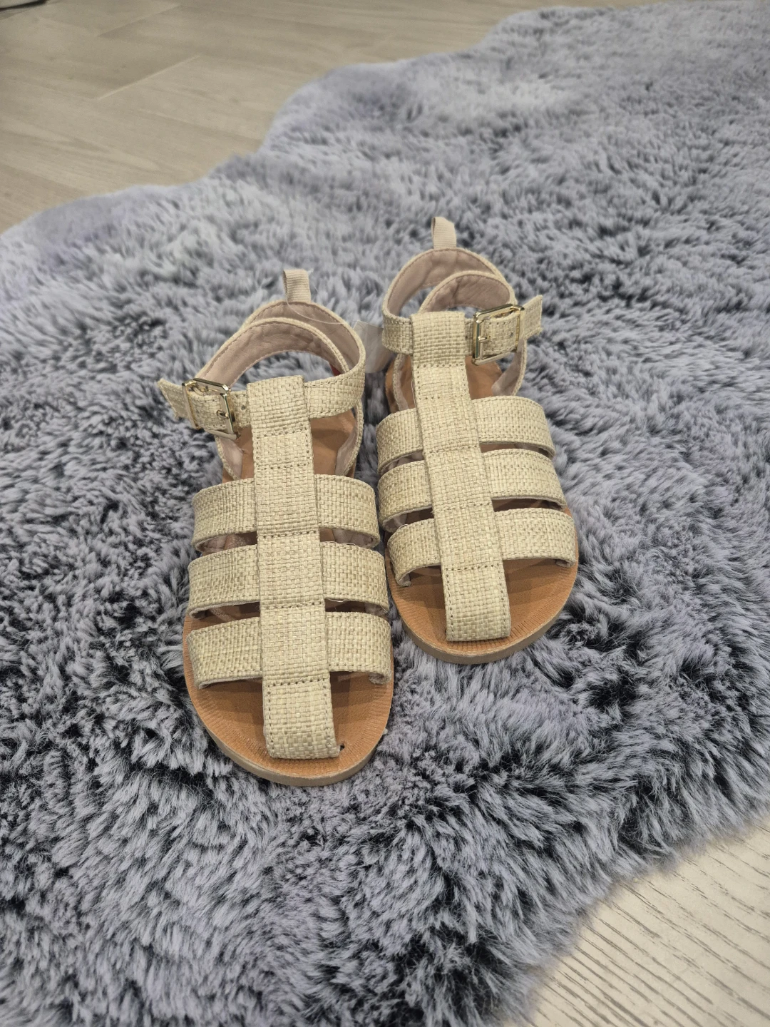 Kids Beige Woven Gladiator Sandals