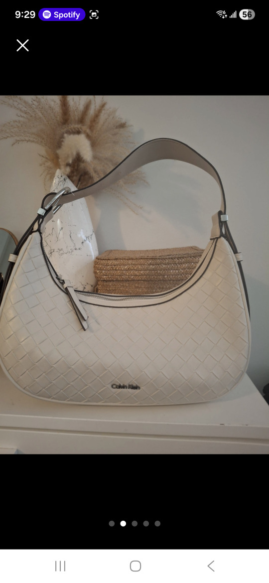 Calvin Klein White Woven Shoulder Bag