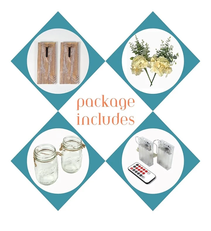 Set of 2 Wooden Mason Jar Sconces with LED Lights - photo 4