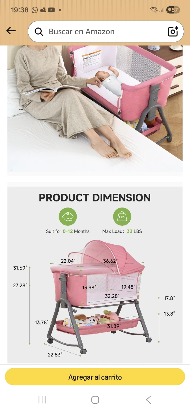 Pink Baby Bassinet with Canopy