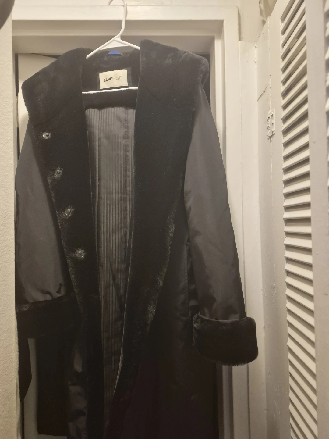 Black Faux Fur Trim Hooded Coat - XL