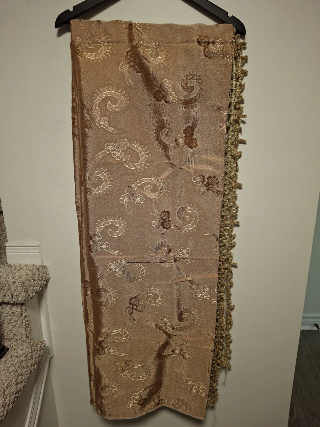 Large gold/copper color table cloth.