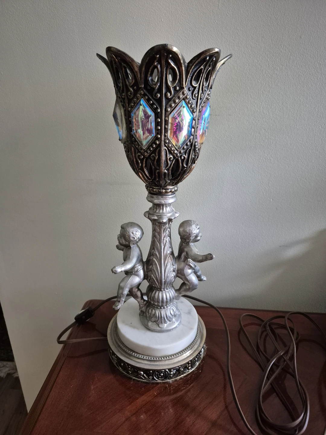 Ornate Cherub Table Lamp with Crystal Accents