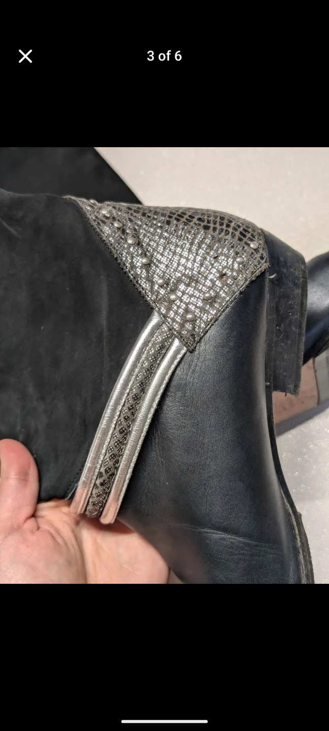 Black Leather Knee-High Boots with Silver Embellishments - photo 3
