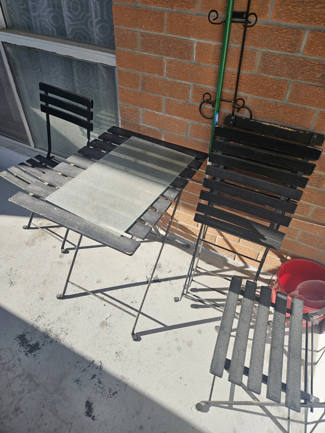 Outdoor Folding Bistro Set with Glass Top Table